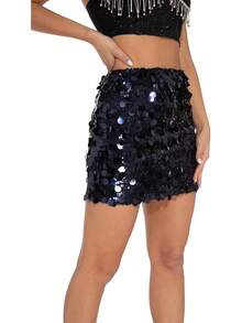 GUANYY Sequin Skirt Women-Stretchy Bodycon Night Out Party Shine Sparkly Skirts - Màu xanh lam - Xem 7