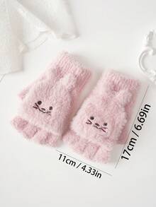 1 Pair Autumn/Winter Unisex Faux Fur Flip-Top Gloves, Cartoon Animal Design, Thick & Warm, Suitable For Riding, Writing, Half-Finger
