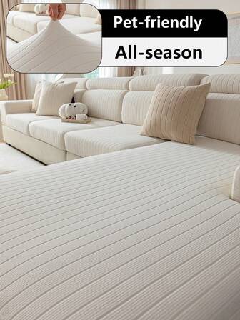 1 st minimalistiskt randigt stretchigt sofföverdrag, deformeras inte, kan användas året runt, förhindrar kattrepor, halkfritt elastiskt sofföverdrag, passar 1-sits, 2-sits, 3-sits, 4-sits soffa, ryggstödsöverdrag, L-format sofföverdrag