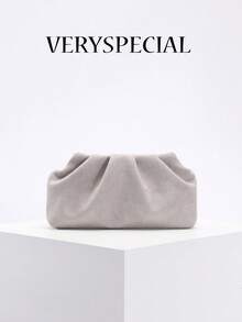 高品质复古风格棕色麂皮手拿包，玛琳风格女士麂皮手拿包，欧美时尚褶皱简约女士手拿包，配链条肩带 - 棕色 - 查看 16