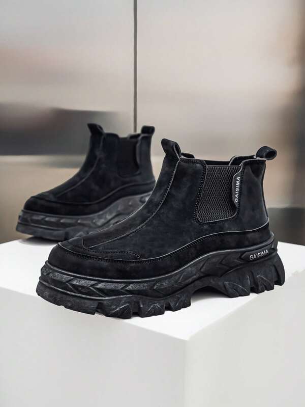 2025 New High-Top Shoes, Boots, Fashion Thick-Soled Work Boots, Sporty Casual Motorcycle Shoes, Men's Lace-Up Metal Eyelets Outdoor Casual Shoes