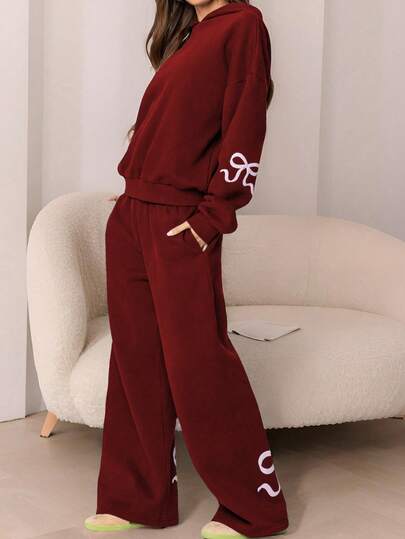 2 件套女式休闲蝴蝶印花连帽衫套装，可爱套头衫，适合海滩、运动、办公室、家居、街头、春季、秋季、冬季、毕业、返校、女教师、秋季