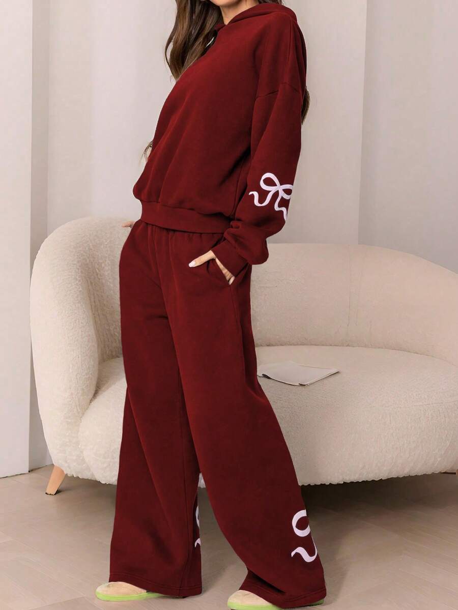 2 件套女式休闲蝴蝶印花连帽衫套装，可爱套头衫，适合海滩、运动、办公室、家居、街头、春季、秋季、冬季、毕业、返校、女教师、秋季 - 紅色 - 查看 1