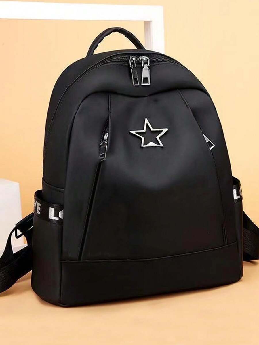 Rucsac de damă cu umăr dublu pentru bărbați și femei, cu logo-ul stelei în cinci colțuri, culoare uni, rucsac la modă cu umăr dublu