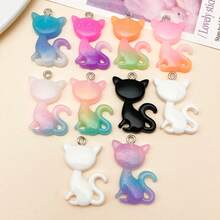 10 buc pandantive cu rășină mixtă aleatorie, în două tonuri, cu gradient de pisici, pentru brățări, coliere și cercei DIY - Consumabile pentru realizarea de bijuterii fine, cu formă drăguță de pisică, pentru decorare artizanală lucrată manual