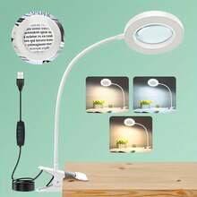 10X Magnifying Glass With Light, Clip-On Magnifier With Light, LED Desk Magnifier With Clamp, 3 Adjustable Brightness Modes LED Magnifying Lamp, Suitable For Bedside, Crafts, DIY Repair - one-size - View 6