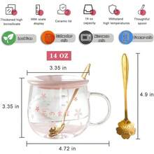 Cute Home Coffee Glass Creative 14Oz Large Capacity Tea Cup With Handle And Lid Office Heat Resistant Sakura Cup Water Glasses Coffee Cups Pink C 3 Piece Set - 粉紅C - 查看 3