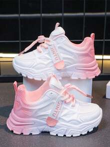 1双男女通用渐变色平底鞋，时尚酷炫儿童软底不透气运动鞋，多功能时尚跑步鞋，适合学生日常穿着，四季皆宜。 - 粉色 - 查看 1