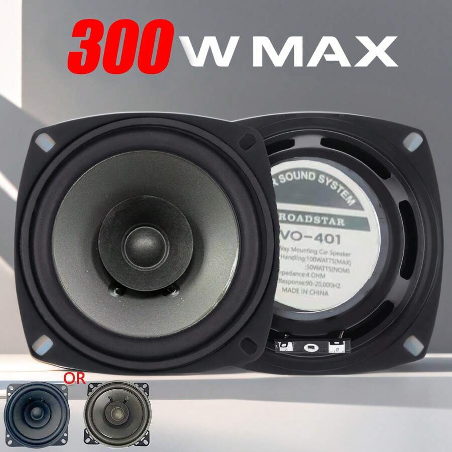 YAIUZGOO 1PC 汽车改装音响喇叭 4英寸300W 2分频全频汽车音响扬声器重中低音超薄改装喇叭 - 黑色4寸 - 查看 1