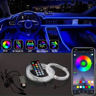 YAIUZGOO LED Ambient Lighting For Automotive Interior TrimRGB LED Light Strip Remote Controlled Multi-Color Modes Decoration Lighting Compatible With Various Vehicle Models Gift Car Interior Accessories Perfectly Suited For Automotive Interior Decoration