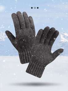 1 pieza Guantes de invierno cálidos, con pantalla táctil, forro térmico, de punto, a prueba de viento, para ciclismo, para hombres esponjosos