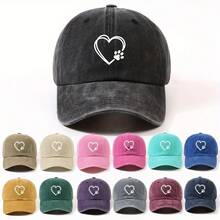 Fashion Double Layer Heart-Shaped Cat Paw Washed Duckbill Cap Unisex Adjustable Brim Dad Baseball Cap Street Climbing Cycling Cap - Xám - Xem 3