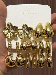 4/6/16 buc cercei stud minimalisti de înaltă calitate, placați cu UV CCB din rășină, set de cercei rotunzi în formă de C, cercei placați pentru femei noi, bijuterii hip-hop, cercei geometrici, purtare zilnică, cadou pentru prietenă/familie/prieteni - Aur - Vizualizare 8