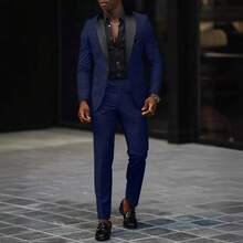 New Arrival: Fall Bestseller Men's Business Casual Suit Set Men's Wedding Groom Slim-Fit Two-Piece Suit - 黑色 - 查看 5