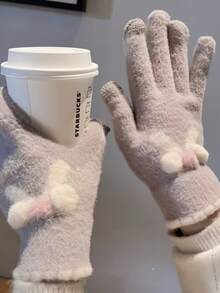 1 Pair Korean Style Winter Bowknot Pattern Five-Finger Women's Casual Versatile Gloves, Touchscreen Compatible For Gaming, Suitable For Daily Commute And Sports - Multicolor - View 18