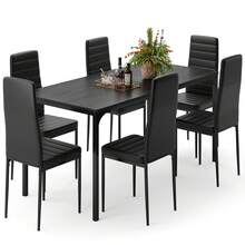Asofer 4- Chair And 6- Chair Dining Table Set , With Wood Dining Table, Dining Tables With Chairs With High PU Leather Chairs, Dining Table Set For Dining Room, Living Room - Black - View 2