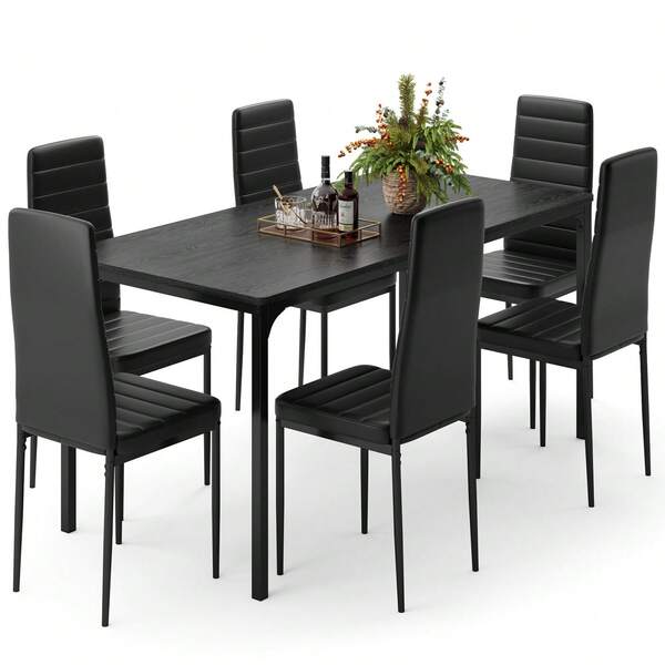 4- Chair And 6- Chair Dining Table Set , With Wood Dining Table, Dining Tables With Chairs With High PU Leather Chairs, Dining Table Set For Dining Room, Living Room
