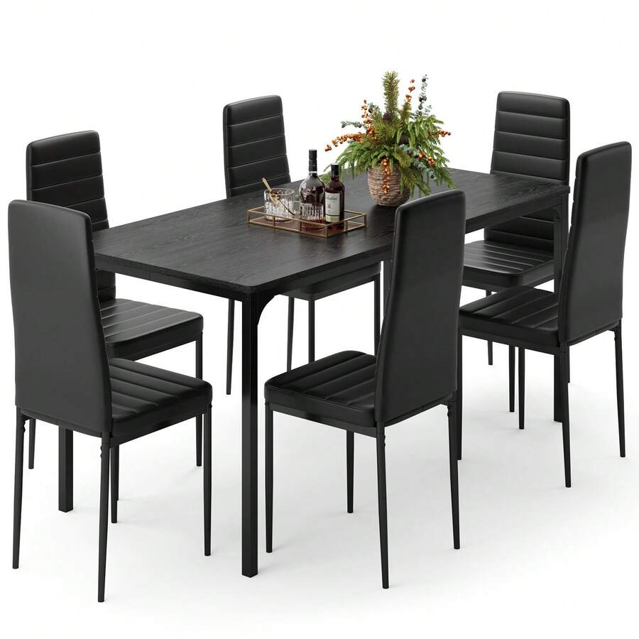 Asofer 4- Chair And 6- Chair Dining Table Set , With Wood Dining Table, Dining Tables With Chairs With High PU Leather Chairs, Dining Table Set For Dining Room, Living Room