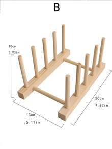 1pc Natural Wood Color Draining Rack, Creative Wooden Dish Drying Rack, Kitchen Supplies Display Shelf, Bookshelf, Multi-Purpose Solid Wood Storage Rack