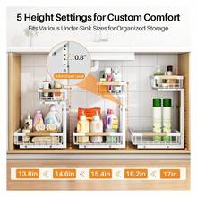 PXRACK 1 Pack Under Sink Organizer,Adjustable Height,2 Tier Pull Out Under Cabinet Organizer,Slide Out Thickened Metal Under Sink Storage For Kitchen Bathroom Laundry Cabinet Pantry,WhiteS - Nhiều màu - Xem 2
