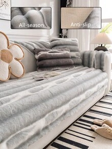 1pc Rabbit Fur Sofa Cushion Cover, Tie-Dye Striped, Thick & Warm For Winter, Anti-Slip & Anti-Scratch Sofa Protector, Ins Style