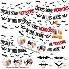 26 PCS There's Some Horrors In This House Decorations Halloween Banner Bats Wall Decor Horrible Theme For Boy Girl Party Supplies Black And Red Glitter