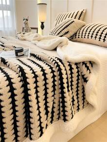 1 pieza Manta de Sherpa bohemia de jacquard, manta de felpa súper suave y acogedora con espina de pescado, adecuada para cama, sofá, sala de estar, Día de la Madre, decoración de dormitorio, manta de aire acondicionado de franela rosa