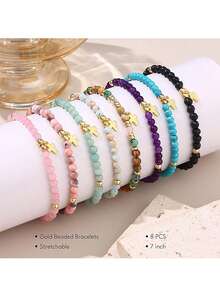 1pc Cross Bracelets For Women Christian Gifts - 4MM Beaded Cross Bracelet Inspirational Christmas Confirmation Baptism Birthday Gifts Natural Stone Bracelets Jewelry(The Bracelet Has A Circumference Of 18cm, And The Actual Product Will Have A Few More Beads Than The Picture ,There Are Some Differences Between The Card Font And The Picture So Please Be Cautious When Placing An Order)