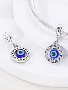 1 pieza de cuentas con diseño giratorio y brillo de circonita cúbica con revestimiento de plata, ojos azules, apta para hacer pulseras DIY para uso diario, fiestas y compras