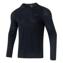 Under Armour UA Rush Seamless Legacy LS 男士休闲柔软舒适圆领长袖T恤，修身日常打底衫，1379282-001 - 黑色 - 查看 2
