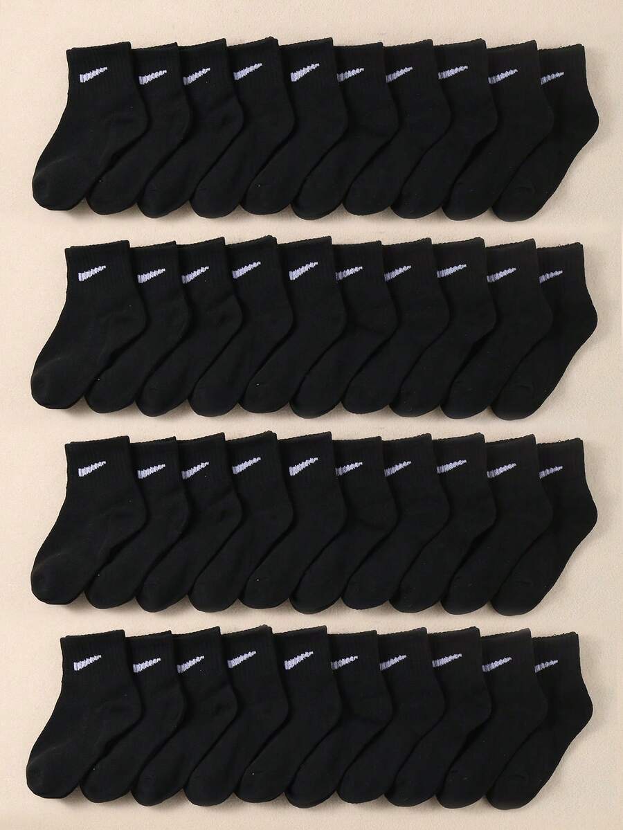 10 Pares de Meias Elásticas Macias de Cor Sólida para Crianças, Adequadas para Uso Diário e Esportes, Resistentes a Odores, Versáteis Casuais, Meias Escolares Pretas para Adolescentes - Multicolorido - Visão 1