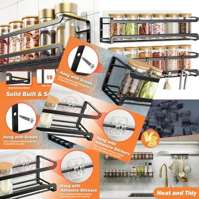 Spice Rack Wall Mounted 2 Pack SpaceSaving Spice Organizer For Spice Jars And Seasonings Screw Or Adhesive Hanging Spice Rack Organizer For Your Kitchen Cabinet Or Pantry Door