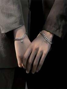 2 件套磁性情侣手链，心形吸引力手链配不锈钢吊坠，简约链条钥匙扣珠宝礼物，不锈钢珠宝，情人节 - 彩色 - 查看 3