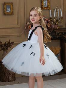 Elegantes Prinzessinnenkleid für Kleine Mädchen mit Spaghettiträgern, Schleife und Tüll, geeignet als Geburstagskleid, für Bankette, Abschlussbälle, formelle Anlässe, Feierlichkeiten, Blumenmädchenkleid zur Hochzeit - Weiss - Übersicht 8