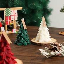 1pc Christmas Big Leaf Cedar Christmas Tree Shaped Scented Candle, Home Decor Ornament, Holiday Gift, No Wooden Base, Product Weight: 100g, Size: 7*10cm, Kraft Paper Box