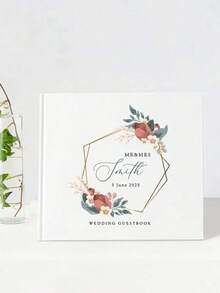 1pc Customized Square Wedding Guest Signature Book, White Blank DIY Photo Album, Elegant Sign-In Book, Party Tabletop Decor Souvenir - Multicolor - View 4