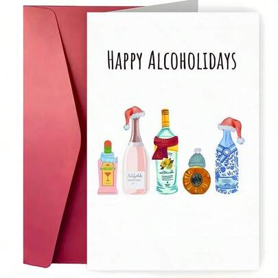 Biglietto di Natale a tema vino con busta - perfetto per amici, famiglia e colleghi - un saluto natalizio unico per le celebrazioni di Natale e Capodanno