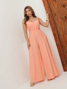 A&DD MODA, REF: Y492 Elegant Women's Jumpsuit With Suspenders, Adjustable Straps And Side Pockets, Casual And Sophisticated Modeling, Uncomplicated And Chic Look, Women's Jumpsuit Tailored For All Occasions, Modern And Comfortable Style - 橘色 - 查看 3