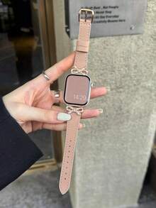 1pc Women's Lotus Pink Leather Bow Crystal Strap Compatible With 38/40/41/44/45/49/42/46mm Series 11/SE3/Ultra3/Ultra/SE/SE2/10/9/8/7/6/5/4/3/2/1 - Lotus Pink Rose Gold Buckle - View 7