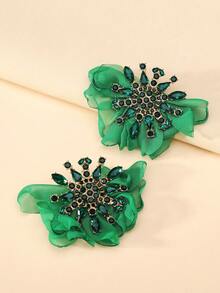 1 Pair Women's Sparkling Colorful Rhinestone Fabric Flower Large Stud Earrings Fashion Exaggerated Statement Jewelry For Party Prom
