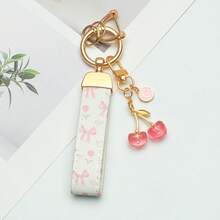 1 件优雅花卉印花 PU 皮革钥匙扣，带防锈锌合金环和装饰字母饰物 - 时尚女士配饰，适用于汽车钥匙、房屋钥匙和礼物、汽车钥匙链、时尚钥匙扣、耐用钥匙扣 - 彩色 - 查看 12