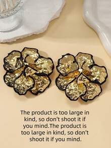 Golden Color Enameled Big Flower Floral Statement Earring For Women