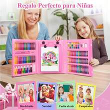 Set de Arte para Niñas 208 Pcs, Kit de Dibujo Colores Profesional con Caballete de Doble Faceta, Plumones, Pinturas, Aquarelas, Crayolas y Lapices de Colores, Regalo para Niñas Niños 6 8 9 10 Años (Rosa) - 1 - Ver 5