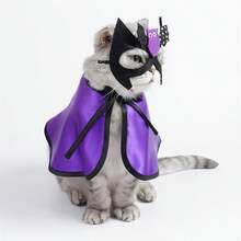 Conjunto de 2 disfraces de Halloween para mascotas, con cara de murciélago y gorra para perro y gato, accesorios para vacaciones de invierno. - Morado - Ver 2