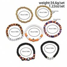 1 Set European & American Style Halloween New Skull Pumpkin Handmade Polymer Clay Bracelet Set, Witch Spider English Letter Charm Bracelet Jewelry Set