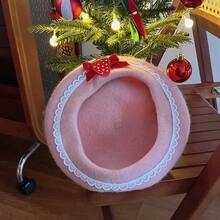 1Pcs Early Autumn Strawberry Wool Beret Hat, New Cute Sweet Versatile Pink Beret Hat With Shiny Bohemian Charm - 粉色 - 查看 6