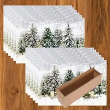 1 pezzo/4 pezzi/6 pezzi Tovagliette in lino con motivo albero di Natale, adatte per tavolo da pranzo, Natale, possono essere regali di Natale, decorazioni natalizie, applicabili per tutte le stagioni, tovagliette da tavolo moderne lavabili, decorazione per la stanza, sottobicchieri, tappetini per tavolo da cucina e da pranzo, decorazione per feste interne/esterne, decorazione per la casa, regali ideali