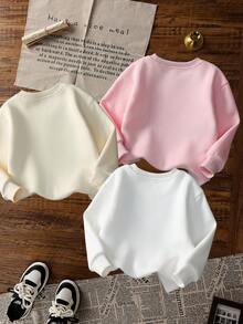 3件套女婴休闲印花圆领套头衫，秋冬款 - 可爱的连帽衫为每个孩子带来欢乐和幸福！豹纹和心形印花 - 杏色 - 查看 8