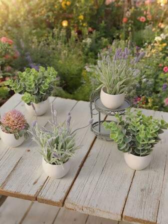 1/3pcs Artificial Small Potted Plant Simulated Lavender Desktop Ornament With Pot White Mini Potted Plant Desktop Ornament Artificial Flower Simulated Plant Outdoor Party Event Festival Birthday Wedding Party Decoration Courtyard Door Restaurant Living Room Bedroom Garden Home Decoration