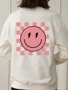 1 pieza Jersey de cuello redondo informal con estampado para niñas preadolescentes, suave y cómodo, diseño lindo que celebra la juventud, para otoño/invierno